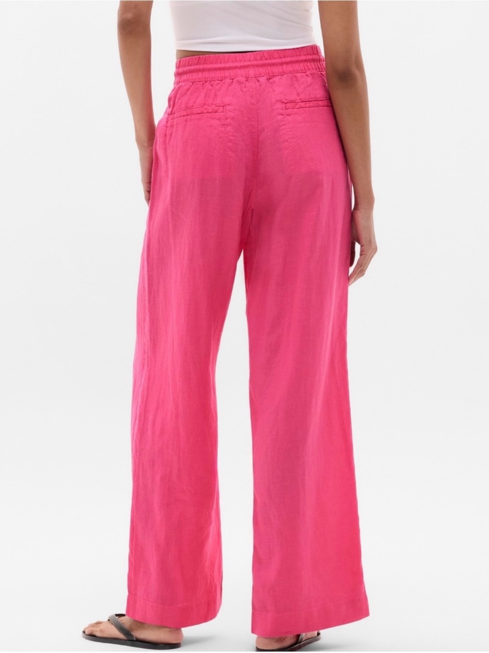 Atleta Retreat Linen Wide Leg Pant Hot Pink Size XS Pull On Split Hem - Picture 2 of 8